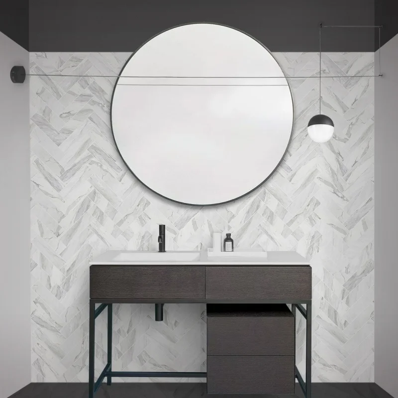 Azulejos en espiga de mármol carrara junta blanca - vinilo lavable autoadhesivo para paredes azulejos baño aseo