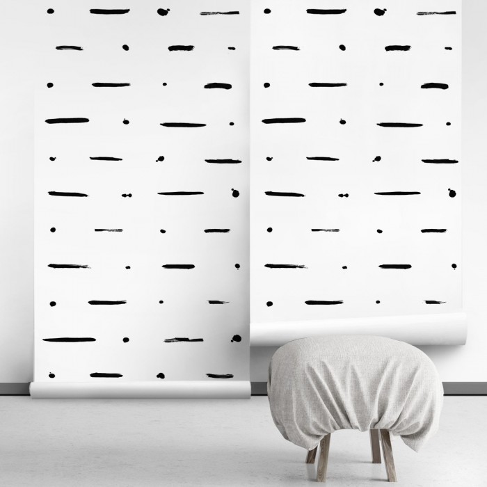 Mudcloth Paint self-adhesive free pvc ecological. etnic, raw, natural, bedroom, hall, salon. Lines black background white