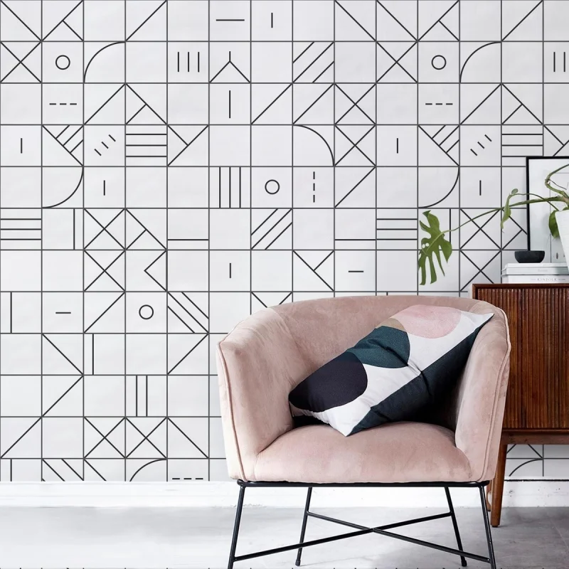 Bauhaus geometry black tiles - ECO Wall Paper self-adhesive free pvc ecological. Hall, living, bedroom