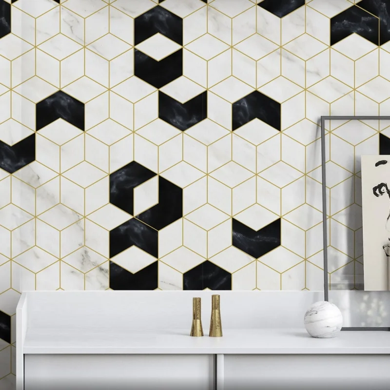 Art Deco Hexagons. Washable, texture vinyl, eco-friendly inks, opaque, antibacterial for hall walls. Lokoloko