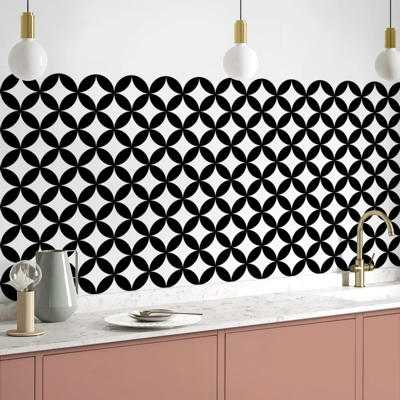 Black circles mosaic geometric washable self-adhesive vinyl for floors walls furniture kitchens bedrooms lokoloko