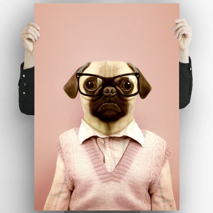 Modelo Pug-poster-lavable-para-exterior-interior-perro-decoracion-divertida-original-estilo-moderno-lokoloko