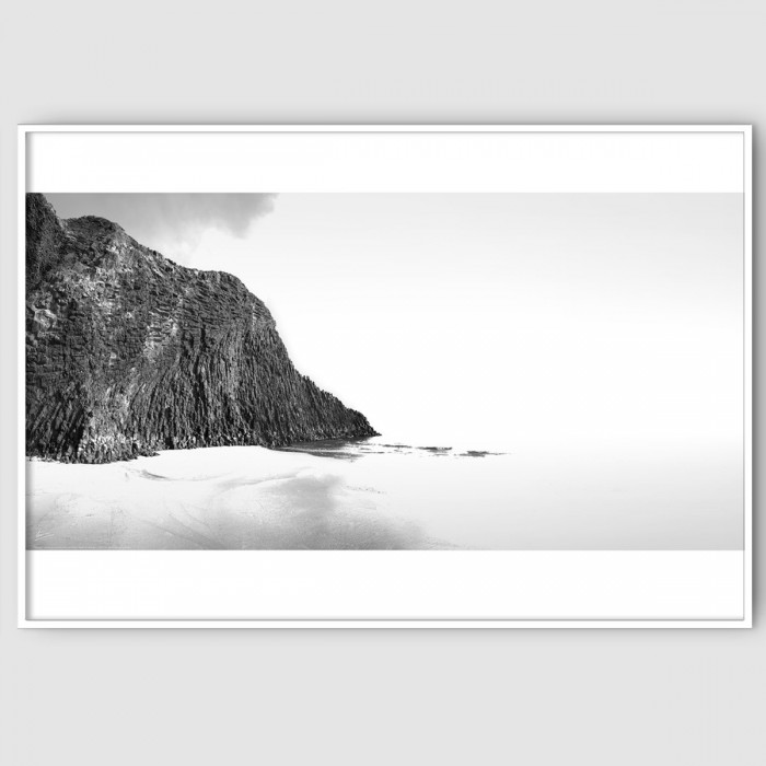 Photographic poster on textured eco-friendly wallpaper of Punta del Barronal Beach. Black & white. Lokoloko