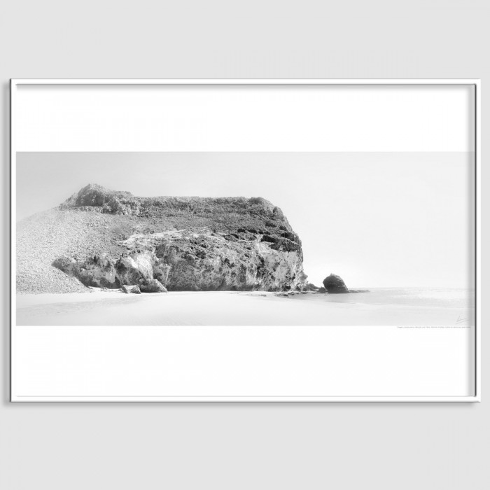 Photographic poster on textured eco-friendly wallpaper. Bay and Punta de Cala Grande. Black and white. Lokoloko