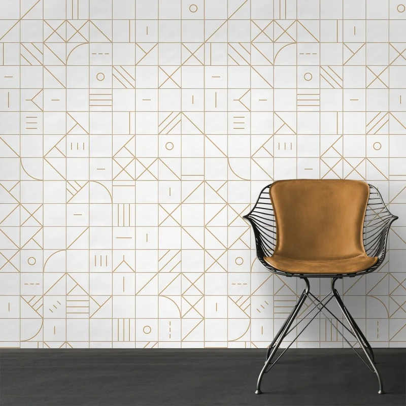 Azulejos geometría bauhaus camel - Papel pintado autoadhesivo sin pvc ecologico para recibidores, salones o dormitorios