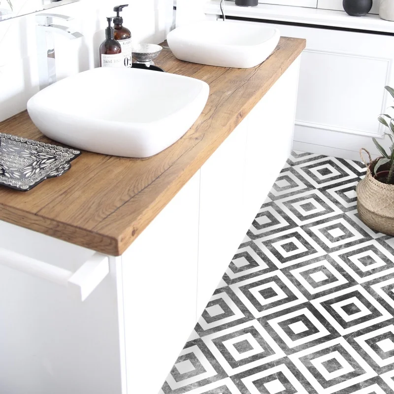 Worn Squares. Vinyl bathroom flooring, non-slip and antibacterial, water resistant. Lokoloko