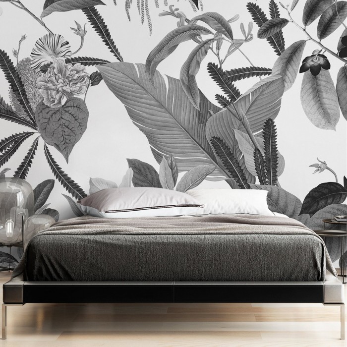 Papel pintado autoadhesivo de PVC con flores de primavera y helechos, juego  de papel pintado botánico vintage en blanco y negro, adhesivo para pared