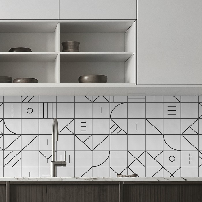 Azulejos geometría Bauhaus negro - Vinilo autoadhesivo lavable opaco para paredes de cocina - Lokoloko