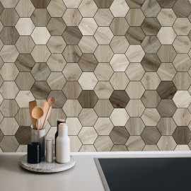 Vinilo Azulejos Hexagonales Madera Resistida - Adhesivo Pared