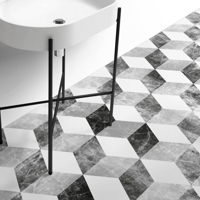 Worn Cubes. Vinyl bathroom flooring, non-slip and antibacterial, water resistant. Lokoloko