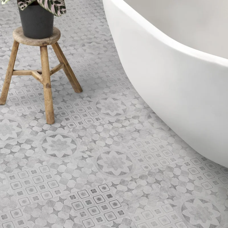 Worn Hydraulic Tiles. Washable, Texture Vinyl for floor in bathroom, non-slip and antibacterial, water resistant. Lokoloko