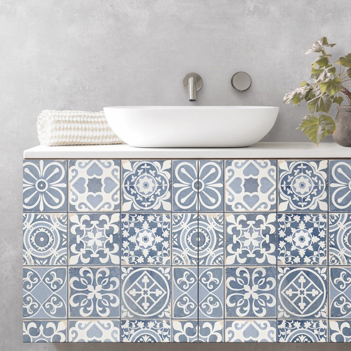 Mosaic of hydraulic floor tiles 3 Washable, texture vinyl, eco-friendly inks, antibacterial for bathroom furniture.