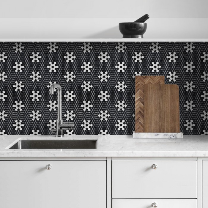 White Star Mosaics. Washable vinyl, eco-friendly inks, water resistant, antibacterial for tiles and backslash Kitchen.