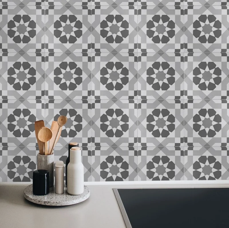 Vintage pattern 3 black & white. Vinyl, eco-friendly inks, water resistant, antibacterial for tiles and backslash Kitchen.