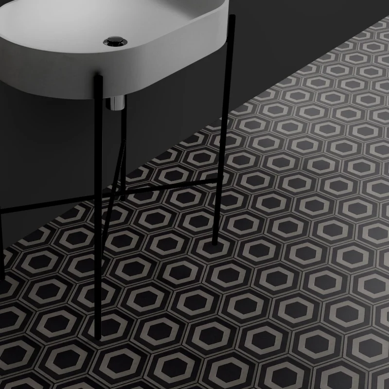 Hexagonal Ceramic Pattern 4. Vinyl bathroom flooring, non-slip and antibacterial, water resistant. Lokoloko