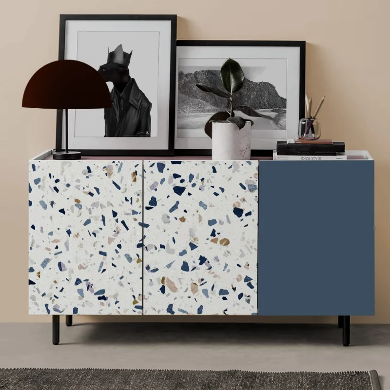 Dark Terrazzo. Washable self-adhesive eco inks. Vinyl for furniture living room or dining room sideboards. Lokoloko