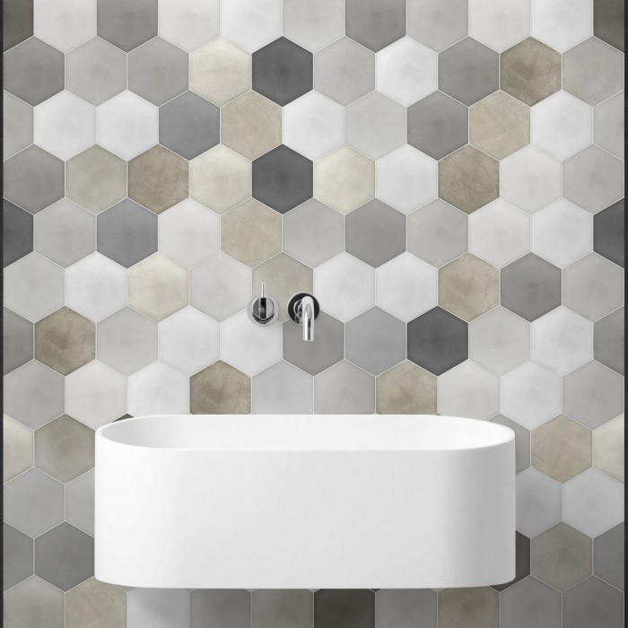 Patrón Cerámico Hexagonal 1. Vinilo lavable, tintas ecologicas, resistente al agua, antibacterias para forrar paredes de baños.