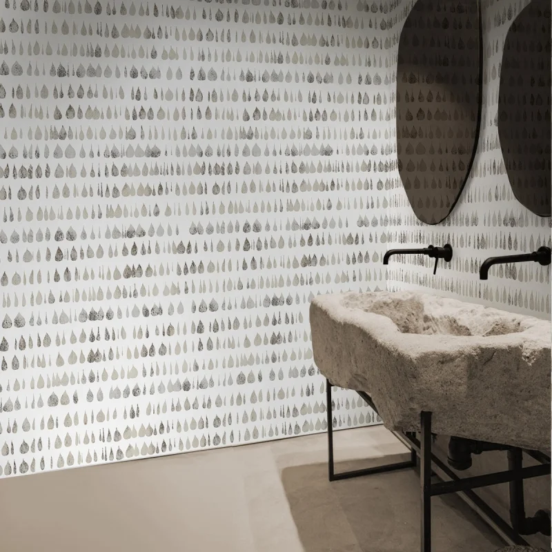 Drops 2. Washable, texture vinyl, eco-friendly inks, water resistant, antibacterial for bathroom wall tiles. Lokoloko