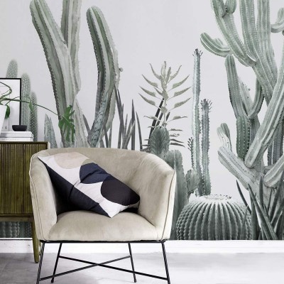 Cactarium - Papel pintado pared ecológico autoadhesivo para paredes superficies lisas salón - Cactus jardín - Lokoloko.