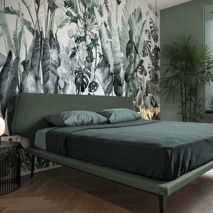 Tropicalia - Papel pintado pared ecológico autoadhesivo mural para paredes dormitorios cabeceros cama - plantas hojas - Lokoloko