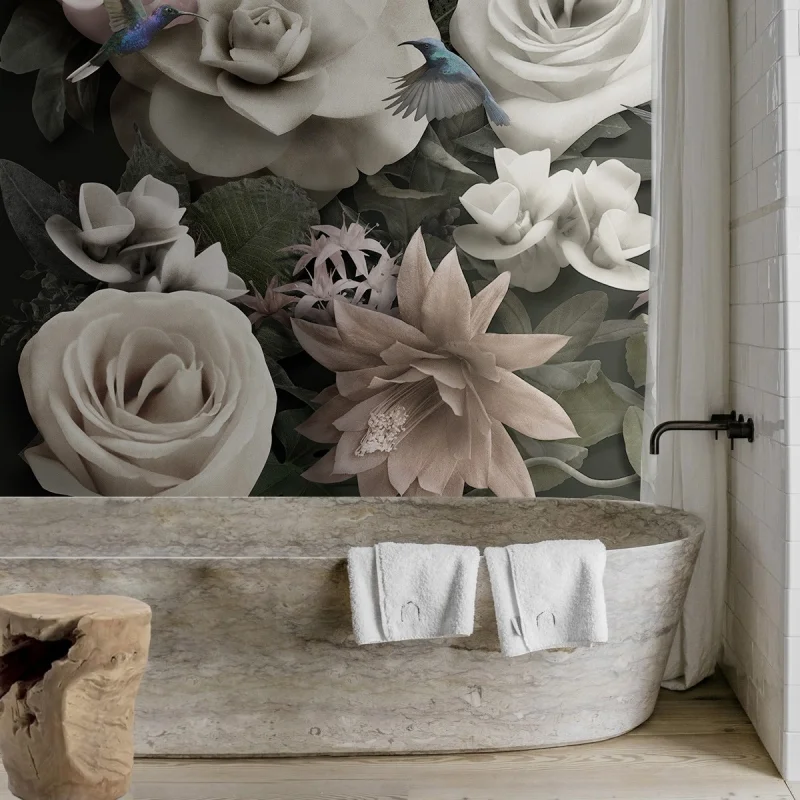 Timeless - Washable self-adhesive vinyl mural for wall and furniture. Flowers, birds, plants. Lokoloko