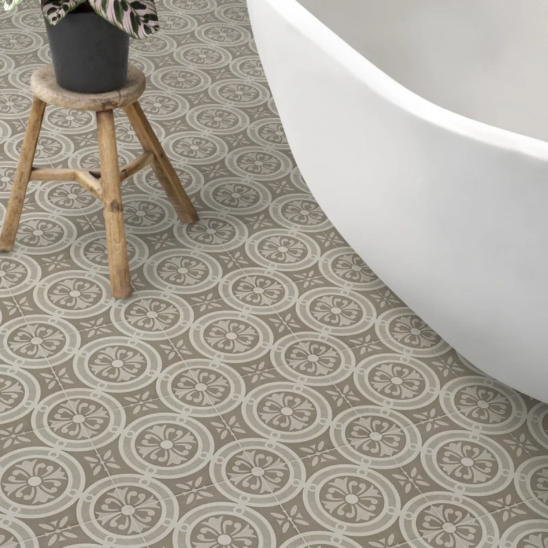 Self-adhesive vinyl floor tiles for bathroom, bedroom and kitchen decor.