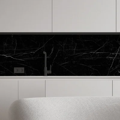 Moka Marble. Washable self-adhesive eco inks. Vinyl for walls tiles kitchen backsplash, black. Lokokoko