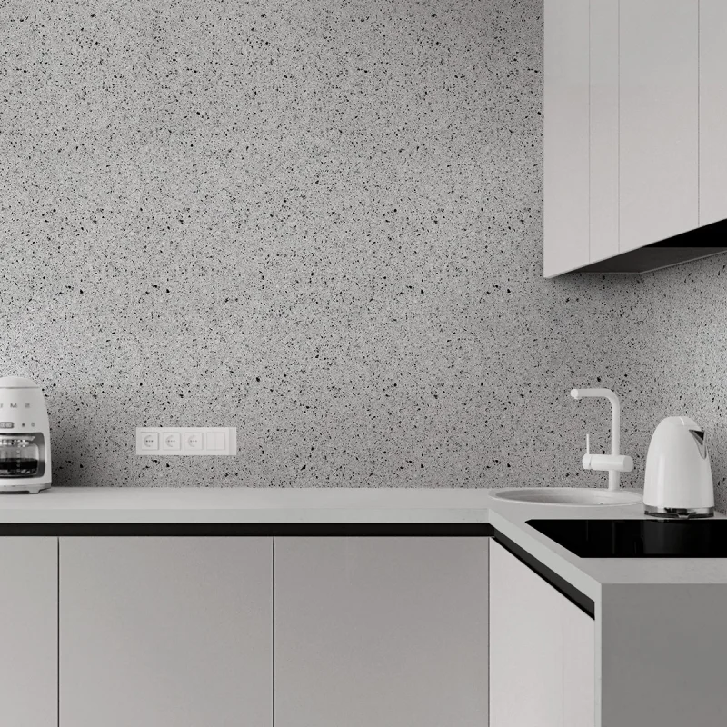 Lido Terrazzo. Self-adhesive washable vinyl for tile walls in kitchens, countertops and furniture. Grey. Lokoloko