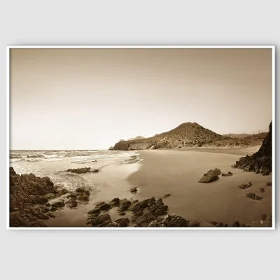 Póster fotográfico en papel ecológico texturizado. Playa del Barronal Oeste Parque Natural Cabo de Gata, tonos tierras. Lokoloko