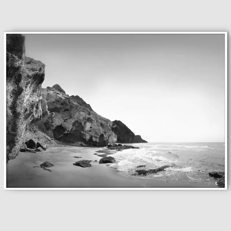 Photographic poster on textured eco-friendly wallpaper of Barronal Coves,  Cabo de Gata, black & white. Lokoloko