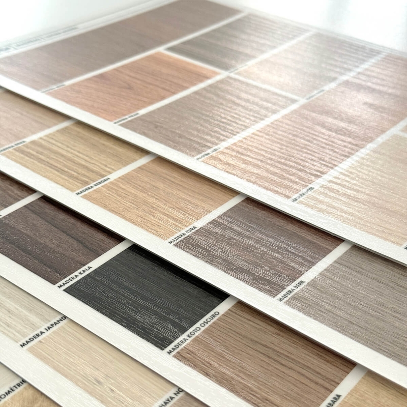 Muestrario en vinilo lavable exteriores textura madera para muebles y paredes. Diseños de maderas. Lokoloko