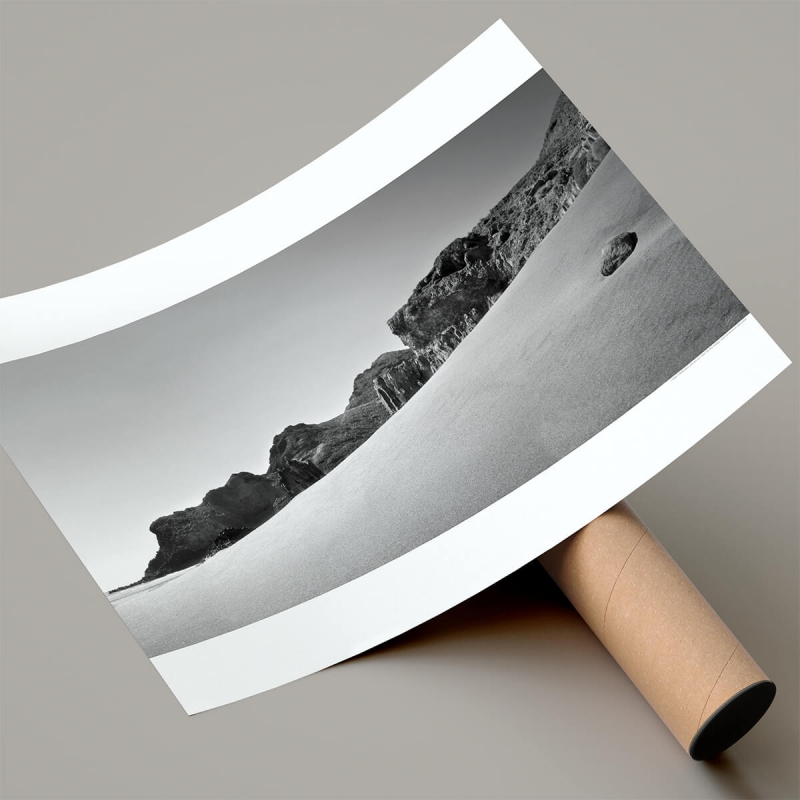 Photographic poster on textured eco-friendly wallpaper the Cala Grande in the Cabo de Gata Níjar Park, black and white. Lokoloko