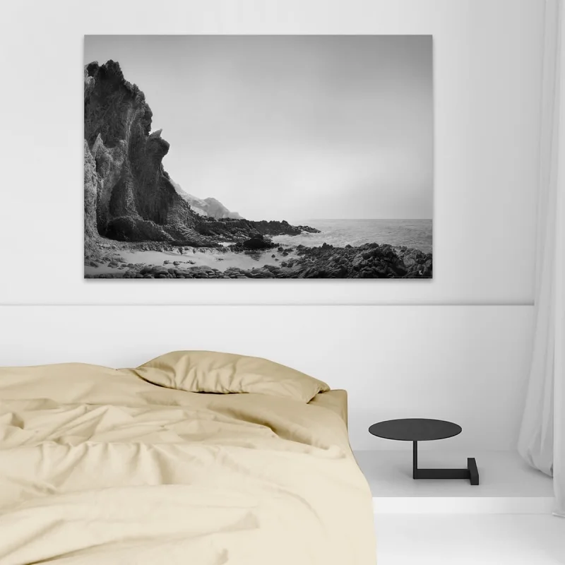 Photographic poster on textured eco-friendly wallpaper. Cala del Barranco. Black and white. Lokoloko