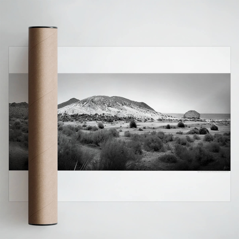 Photographic poster on textured eco-friendly wallpaper of Monsul Beach with Fossil Dune, Black & white. Lokoloko