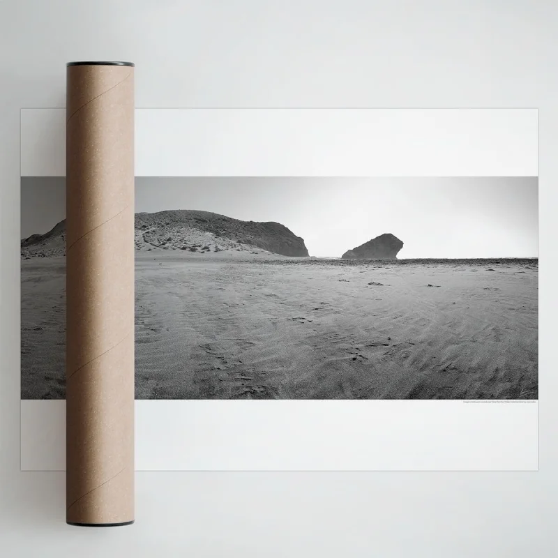 Photographic poster on textured eco-friendly wallpaper of Monsul Beach with Dune, black & white. Lokoloko