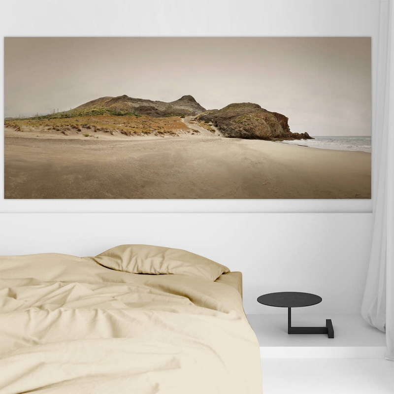 Photographic poster on textured eco-friendly wallpaper. Barronal East Beach panoramic. Earth Tones. Lokoloko