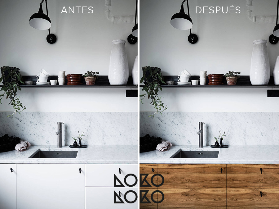 Antes y después: 10 reformas con vinilo madera en cocinas blancas